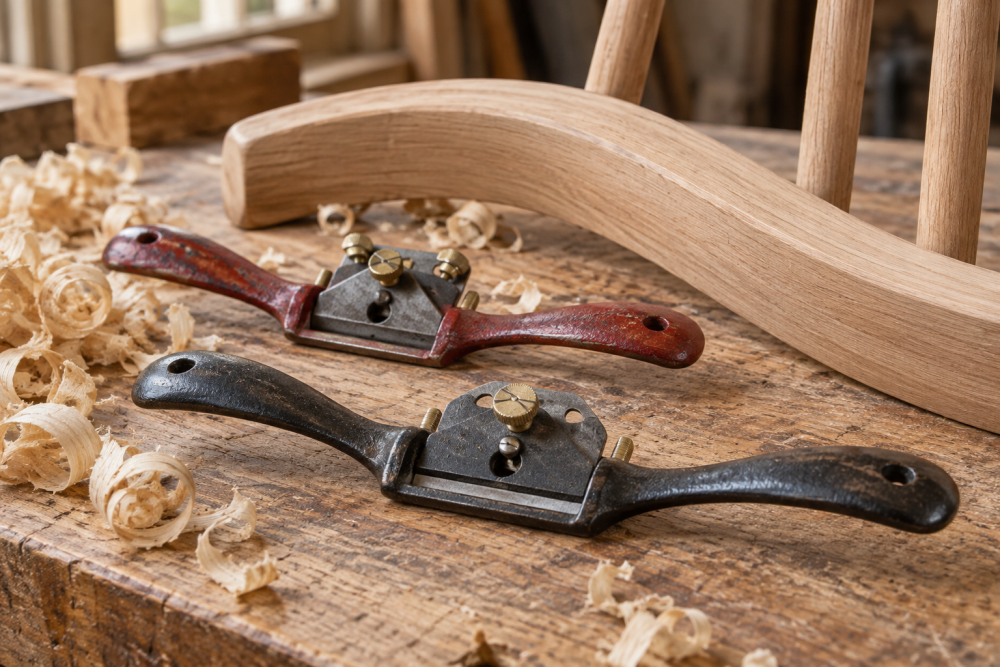 AI-generated editorial illustration of spokeshave
