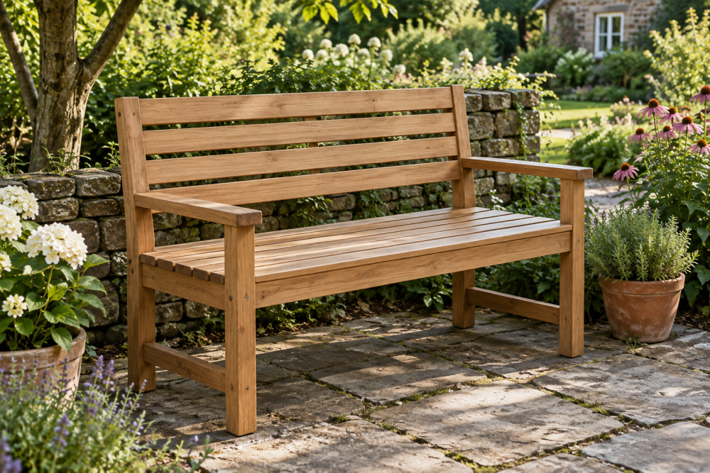 AI-generated editorial illustration of wooden bench