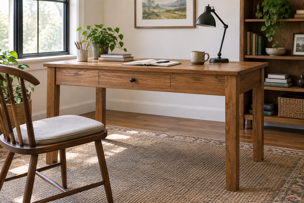 AI-generated editorial illustration of wooden desk