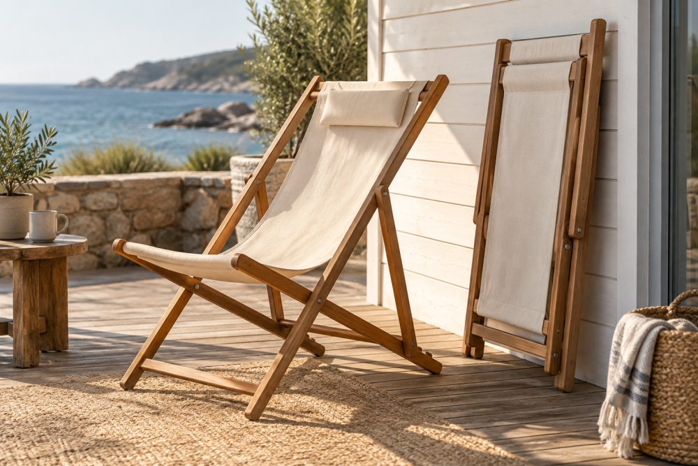 AI-generated editorial illustration of wooden folding chair