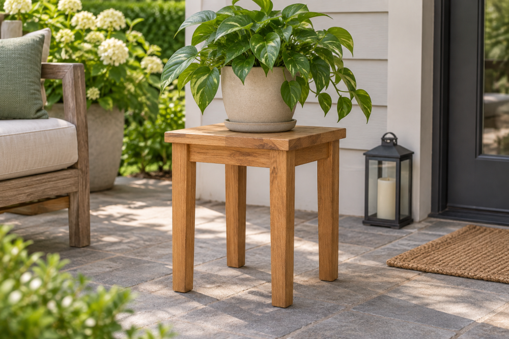AI-generated editorial illustration of wooden plant stand
