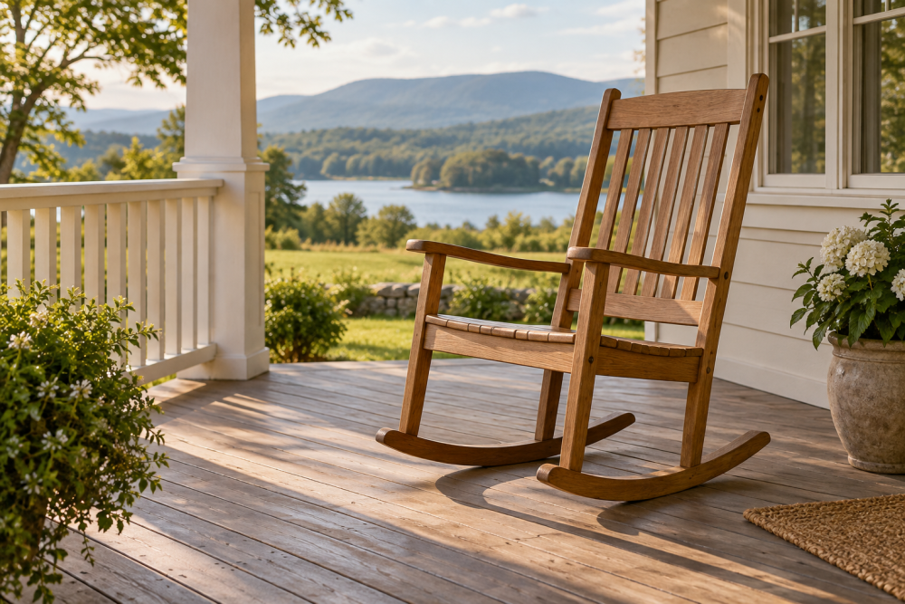 AI-generated editorial illustration of wooden rocking chair
