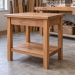 AI-generated editorial illustration of wooden table.
