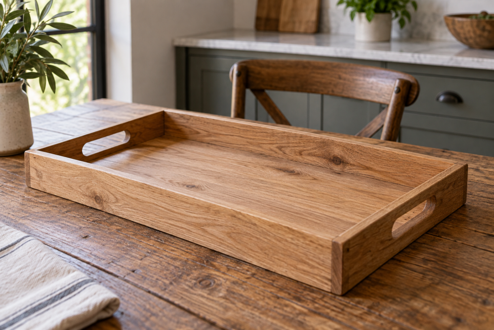 AI-generated editorial illustration of wooden tray