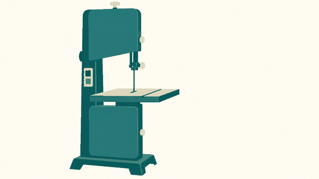 Workshop band saw, switched off — editorial illustration