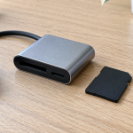 USB memory card reader beside SD and microSD cards